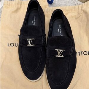 Louis Vuitton Black Suede Slip-On Loafers